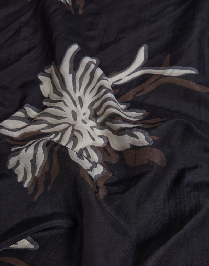 Brunello Cucinelli Floral Cotton Silk Scarf — Black, view 2