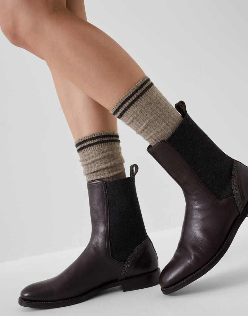 Brunello Cucinelli Womens Nutmeg Wool Blend Ribbed Socks Brown Clothing, view 3