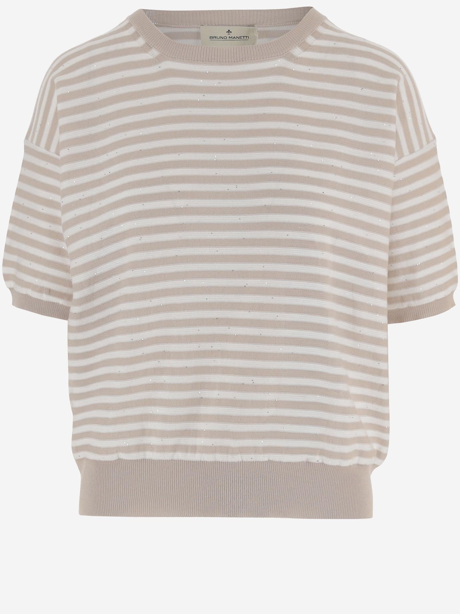 Bruno Manetti Striped Cotton-Blend Sweater — Beige, view 3