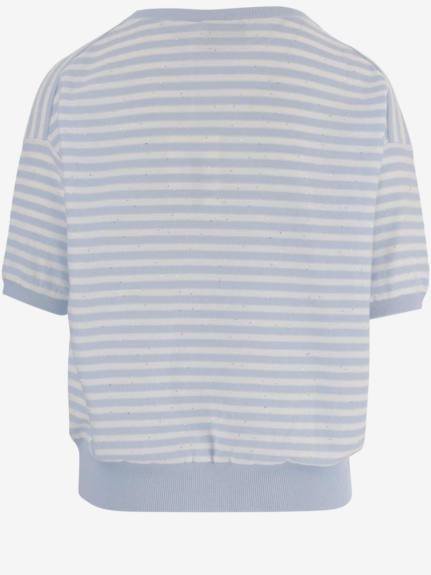 Bruno Manetti Striped Cotton Blend Sweater — Blue, view 2