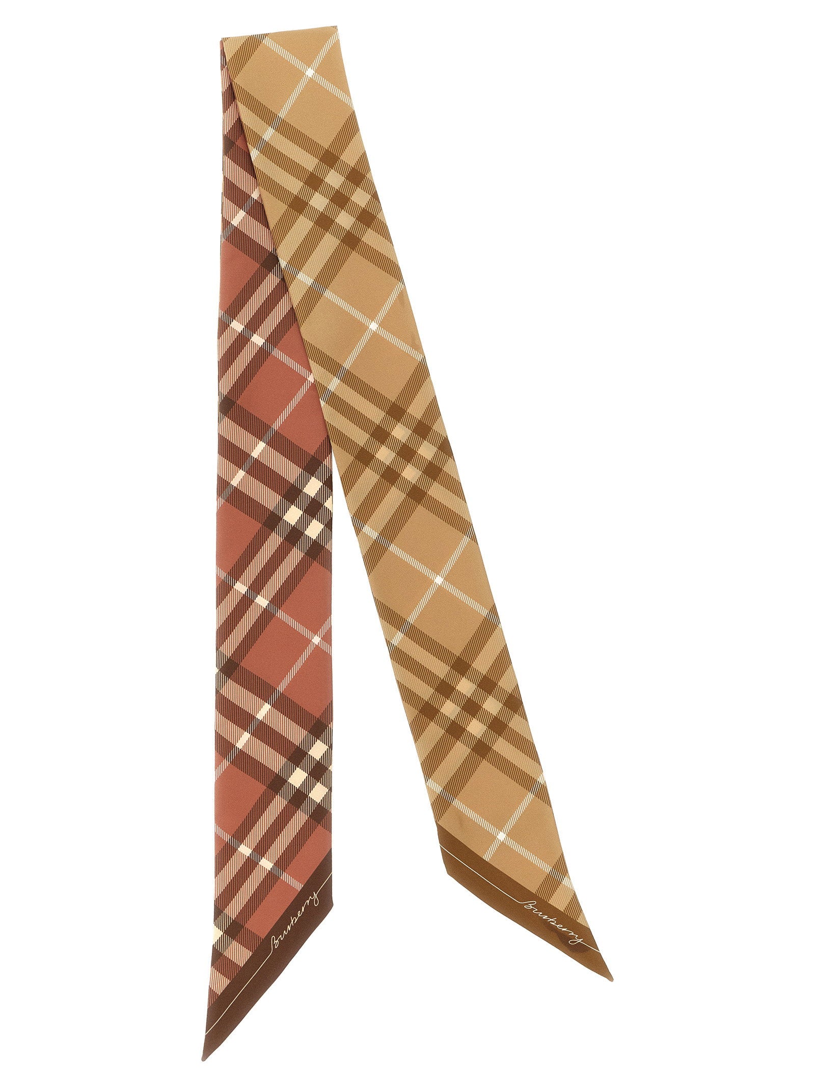 Burberry Double-Sided Burberry Check Silk Scarf — Beige by Burberry