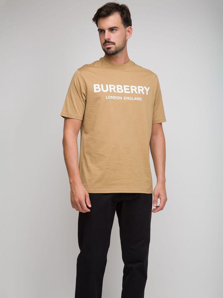 Burberry Logo-Print Cotton T-Shirt — Beige, view 3