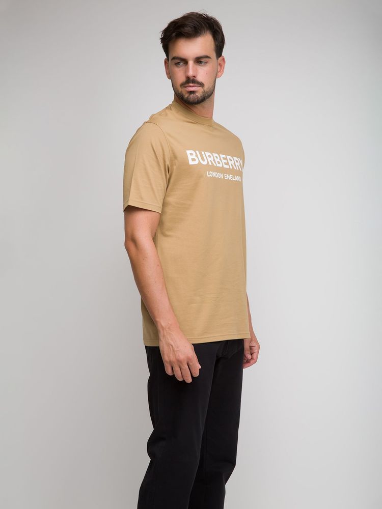 Burberry Logo-Print Cotton T-Shirt — Beige, view 4