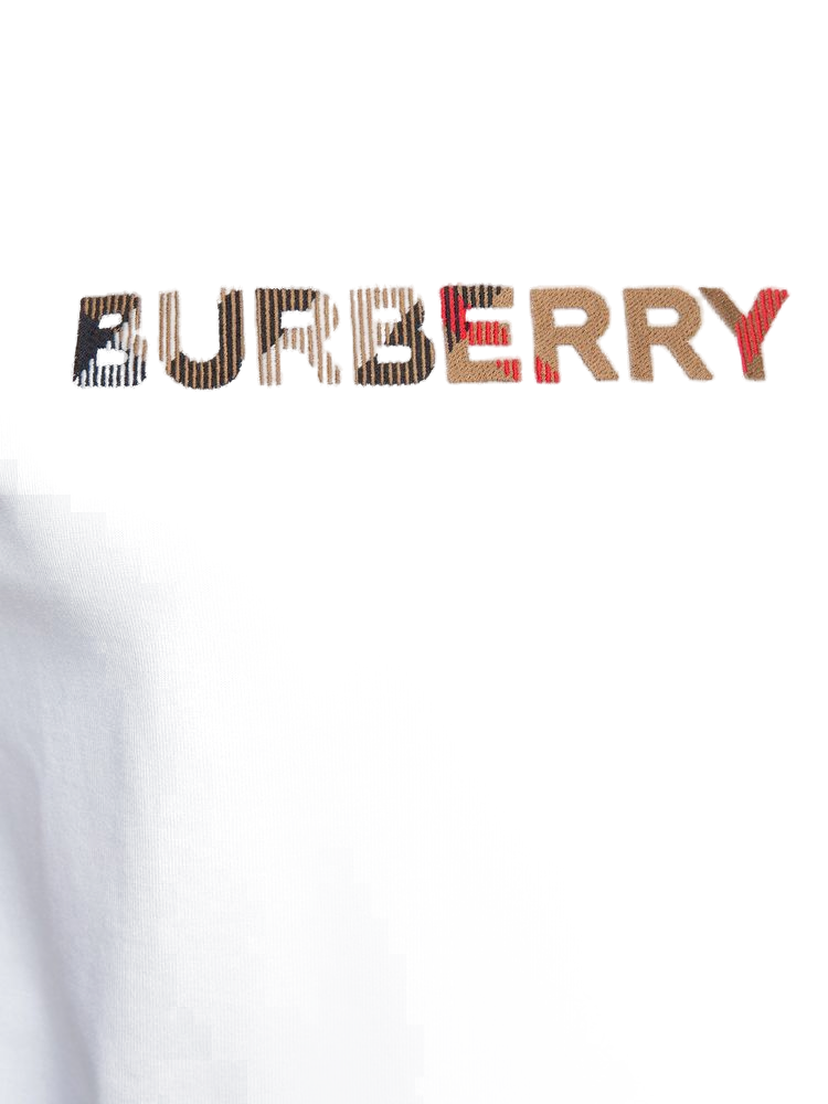 Burberry Logo-Embroidered Cotton T-Shirt — White, view 4