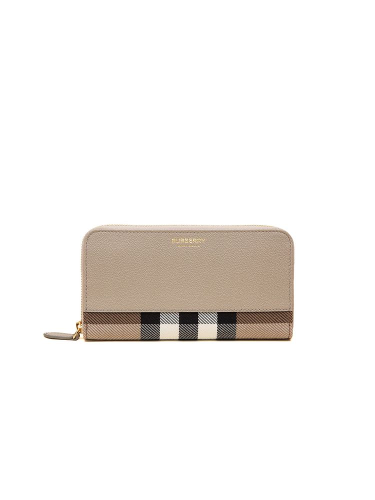 Burberry Check Leather Zip-Around Wallet — Beige by Burberry