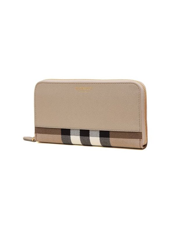 Burberry Check Leather Zip-Around Wallet — Beige, view 2