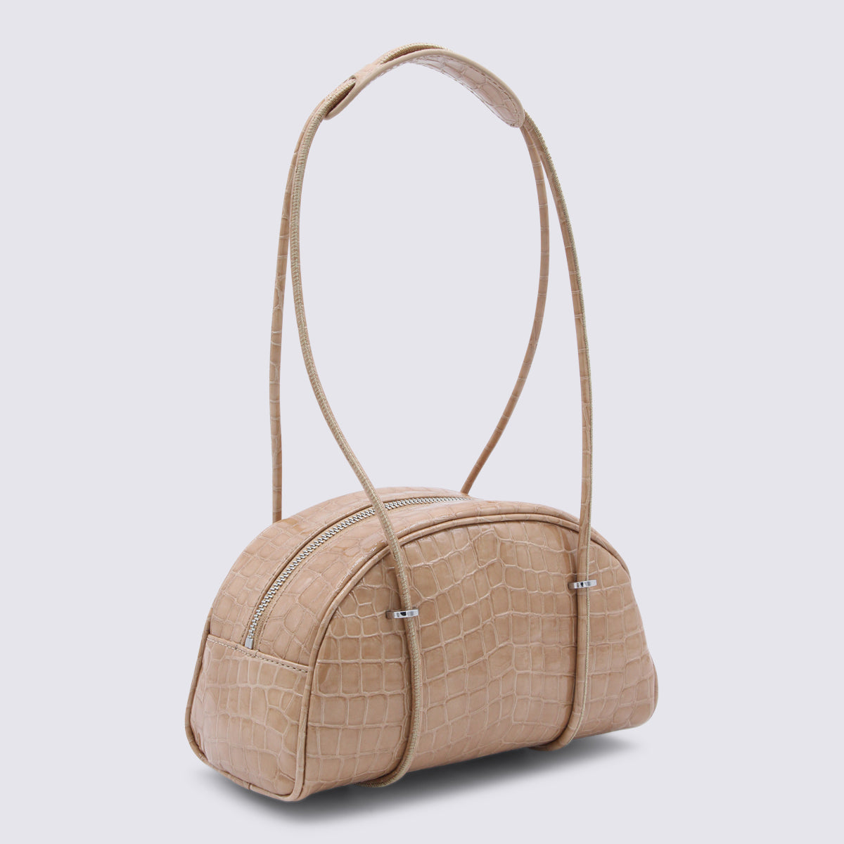By Far Crocodile-Embossed Leather Shoulder Bag — Beige, view 2