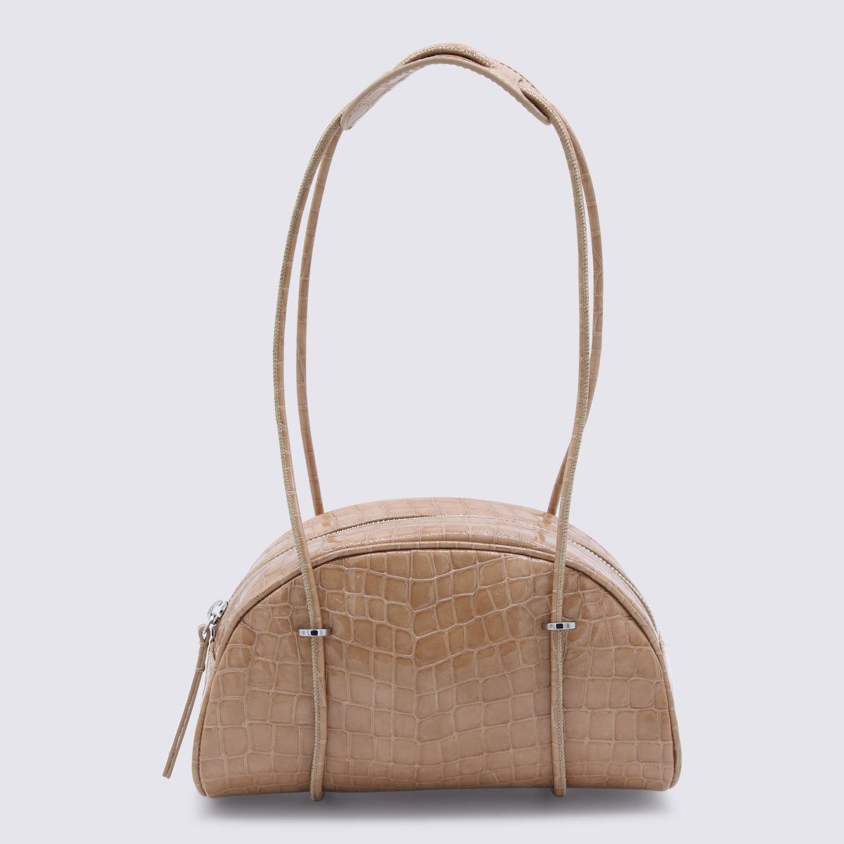 By Far Crocodile-Embossed Leather Shoulder Bag — Beige, view 3