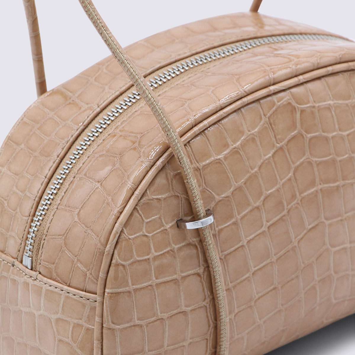 By Far Crocodile-Embossed Leather Shoulder Bag — Beige, view 4