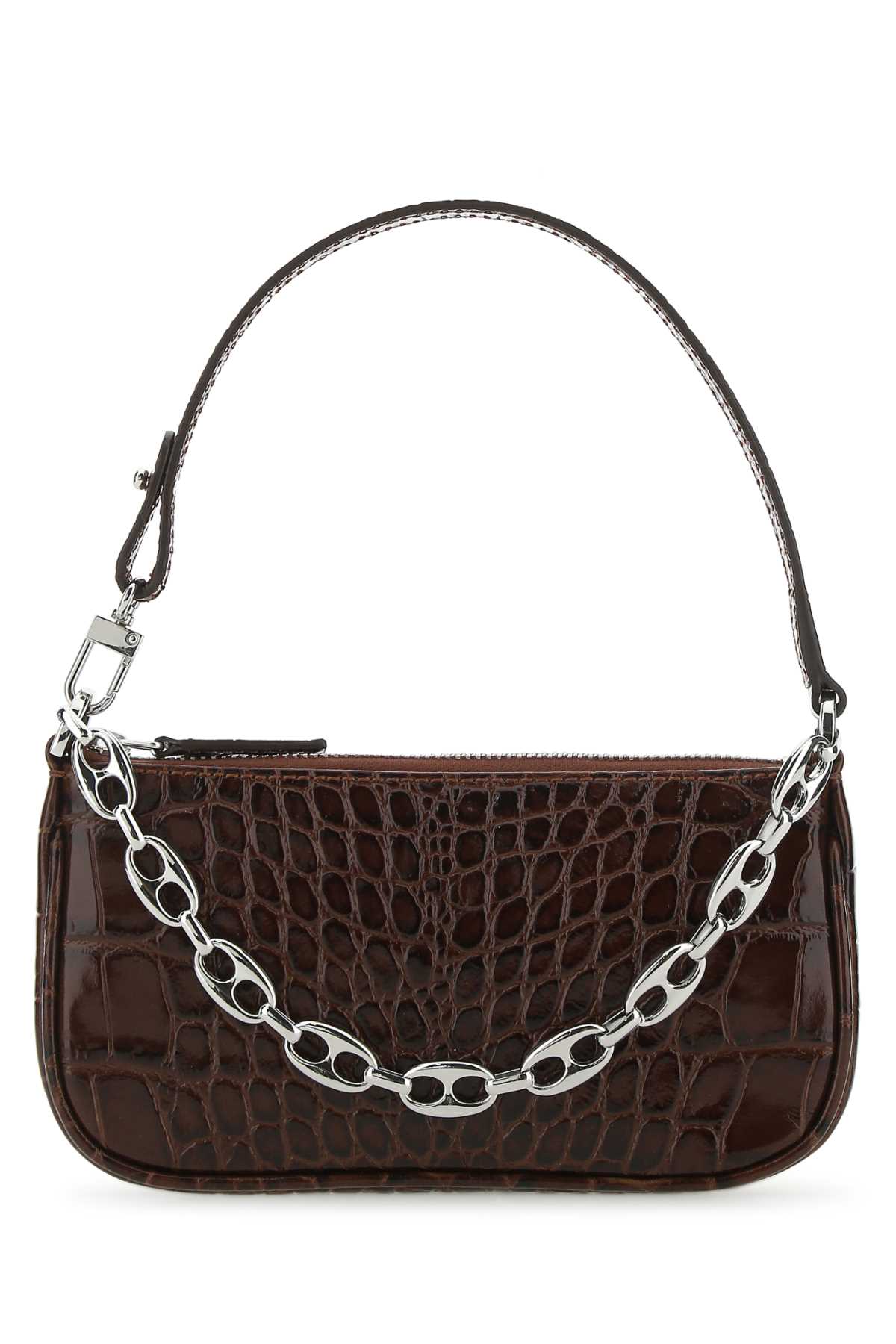 By Far Crocodile-Embossed Leather Shoulder Bag — Brown by By Far