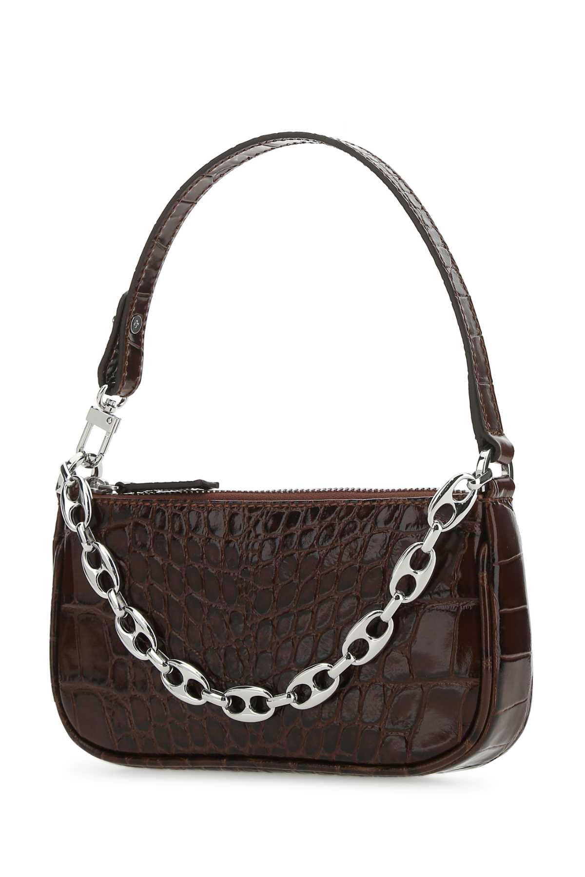 By Far Crocodile-Embossed Leather Shoulder Bag — Brown, view 2