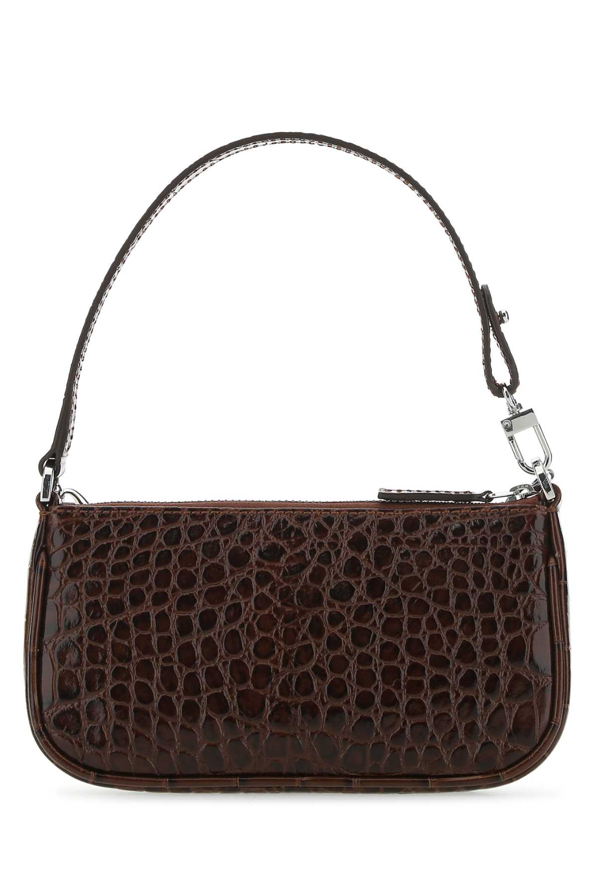 By Far Crocodile-Embossed Leather Shoulder Bag — Brown, view 3