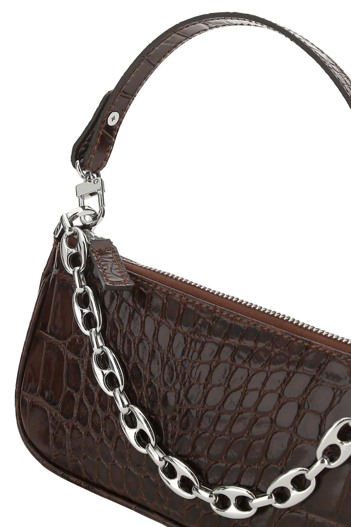 By Far Crocodile-Embossed Leather Shoulder Bag — Brown, view 4