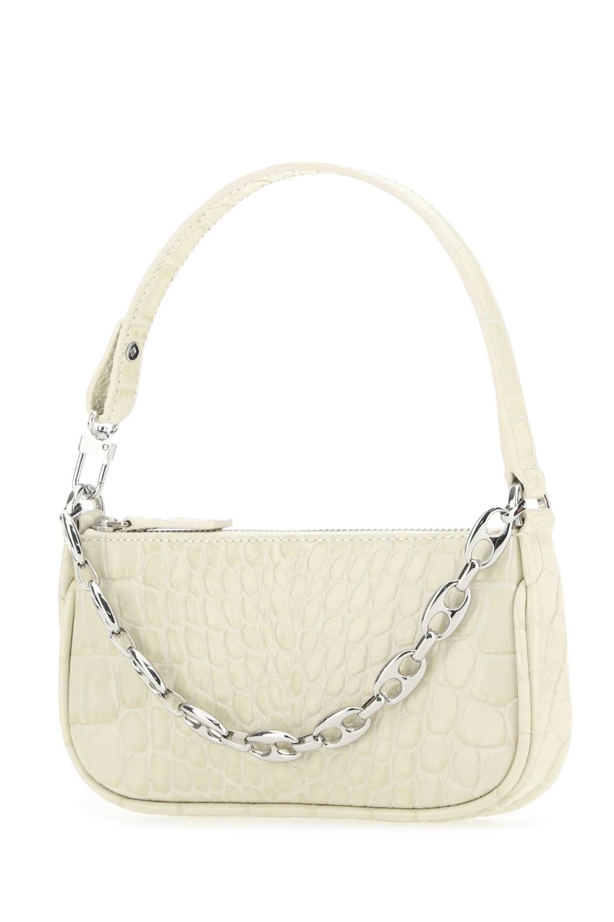 By Far Crocodile-Embossed Leather Shoulder Bag — Cream, view 2