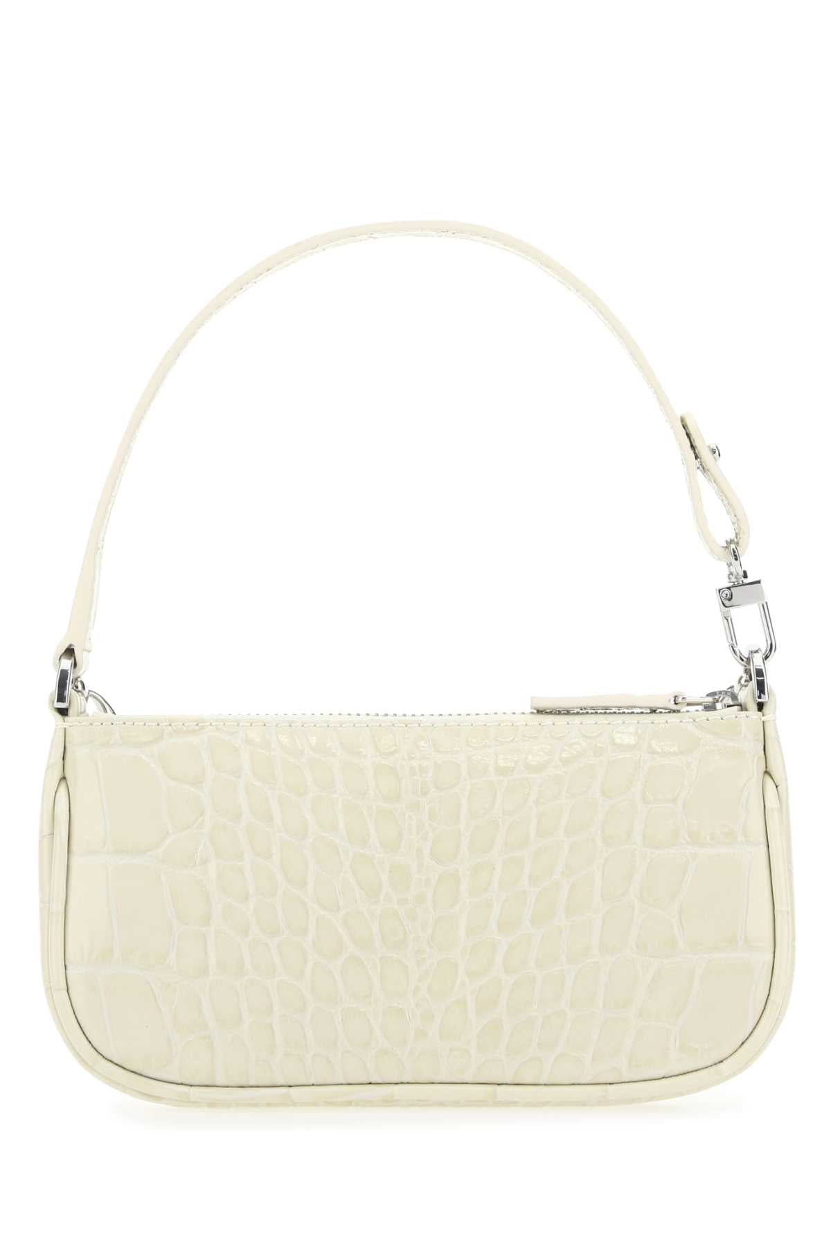 By Far Crocodile-Embossed Leather Shoulder Bag — Cream, view 3
