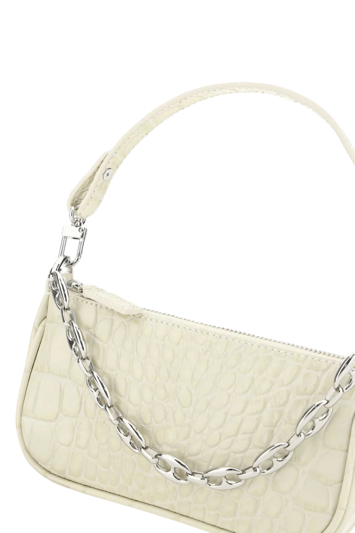 By Far Crocodile-Embossed Leather Shoulder Bag — Cream, view 4