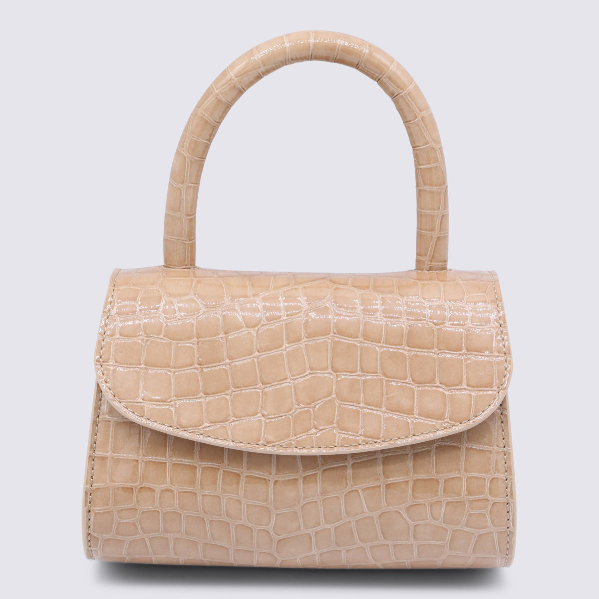 By Far Crocodile-Embossed Leather Top Handle Bag — Beige by By Far