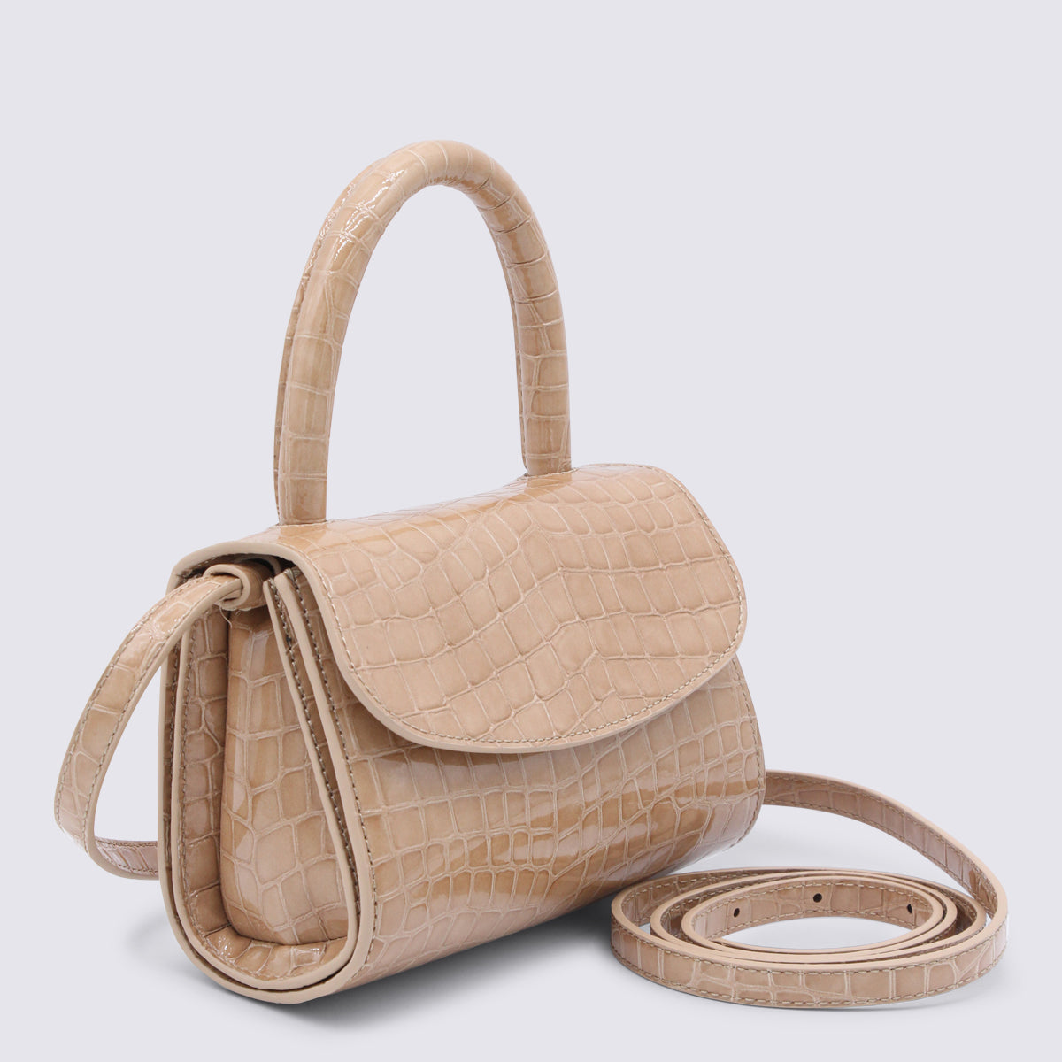 By Far Crocodile-Embossed Leather Top Handle Bag — Beige, view 2