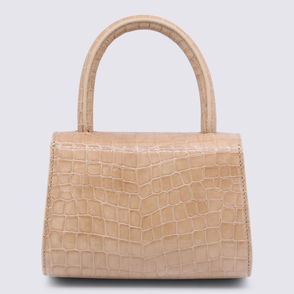 By Far Crocodile-Embossed Leather Top Handle Bag — Beige, view 3
