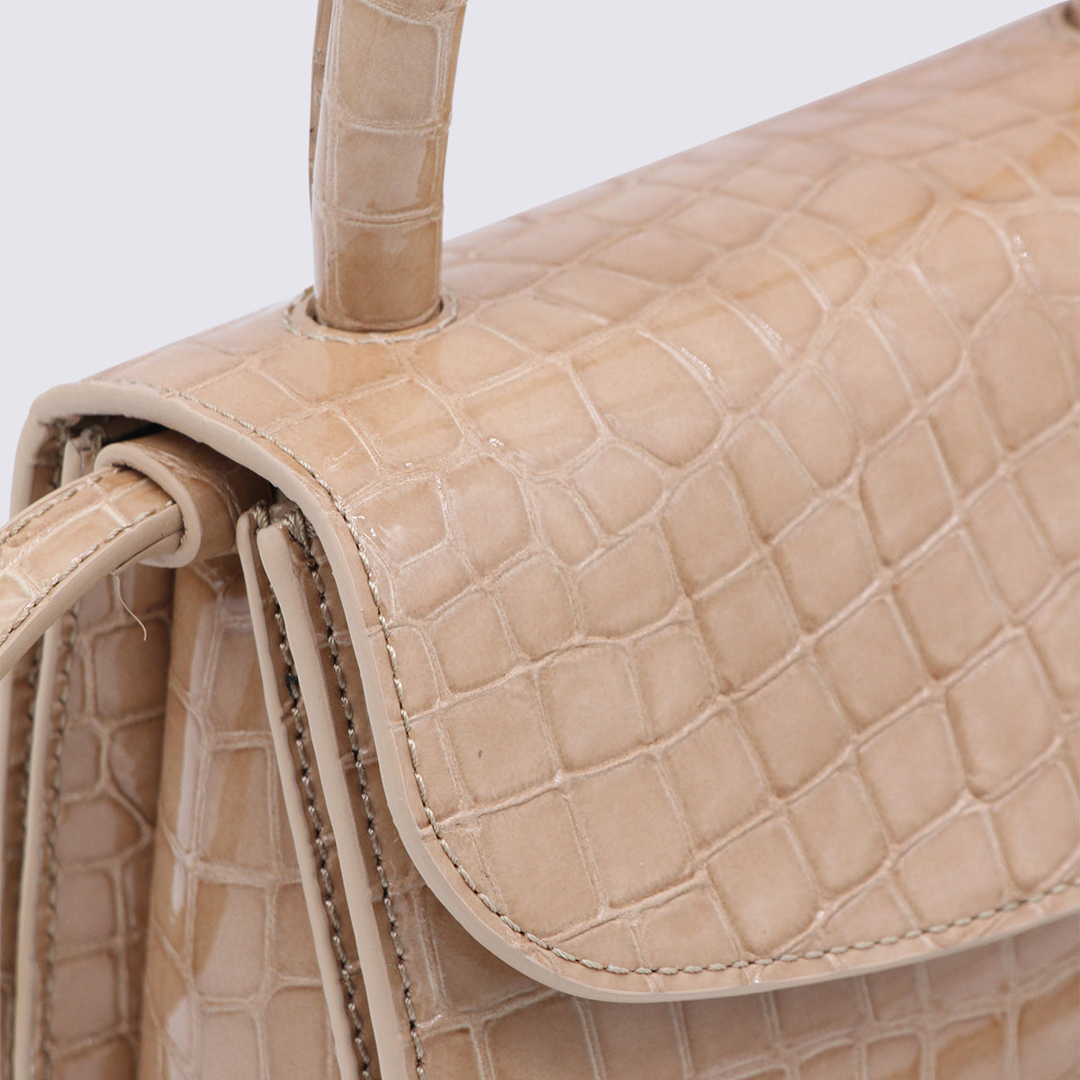 By Far Crocodile-Embossed Leather Top Handle Bag — Beige, view 4