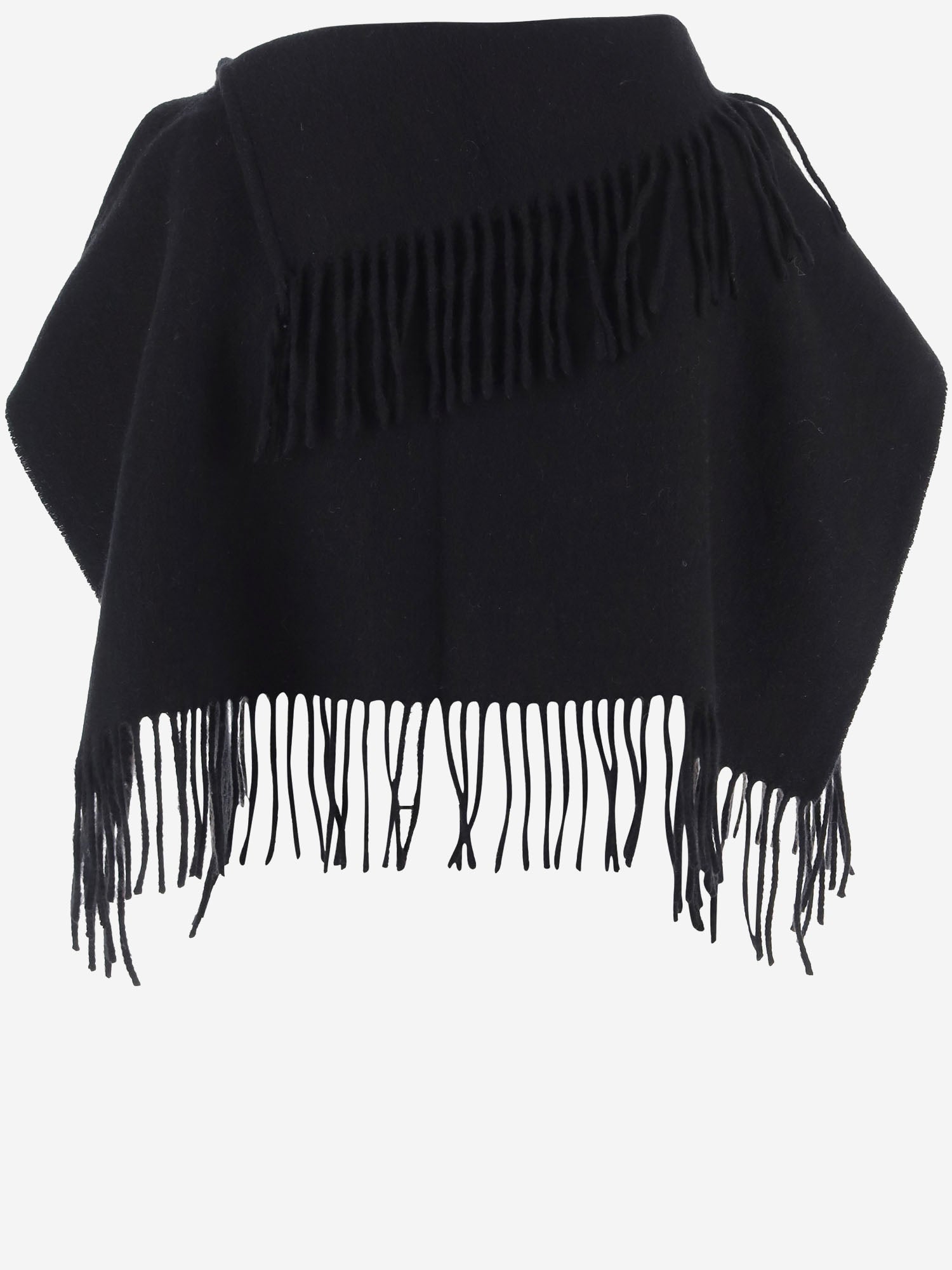 By Malene Birger Fringed Wool Cape — Black by By Malene Birger