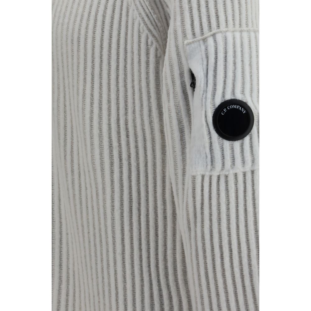 C.P. Company Ribbed Wool-Blend Cardigan — White, view 3