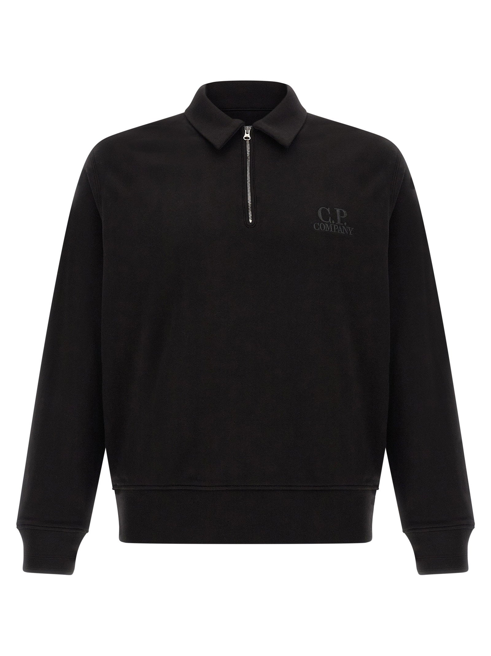 C.p. Company Cotton Fleece Polo Collar Sweatshirt — Black by C.p. Company