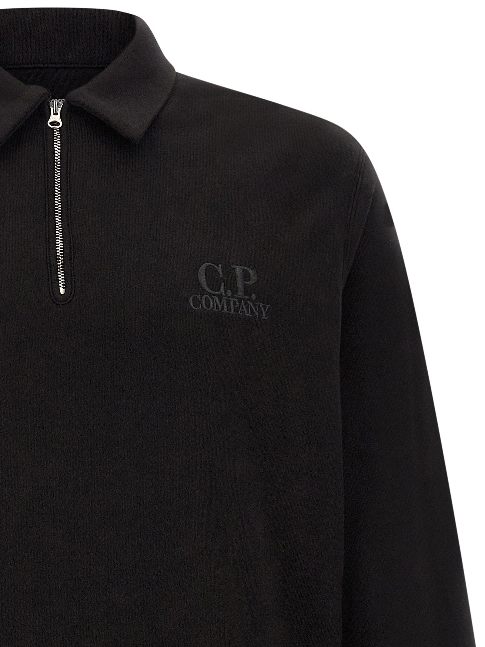 C.p. Company Cotton Fleece Polo Collar Sweatshirt — Black, view 3