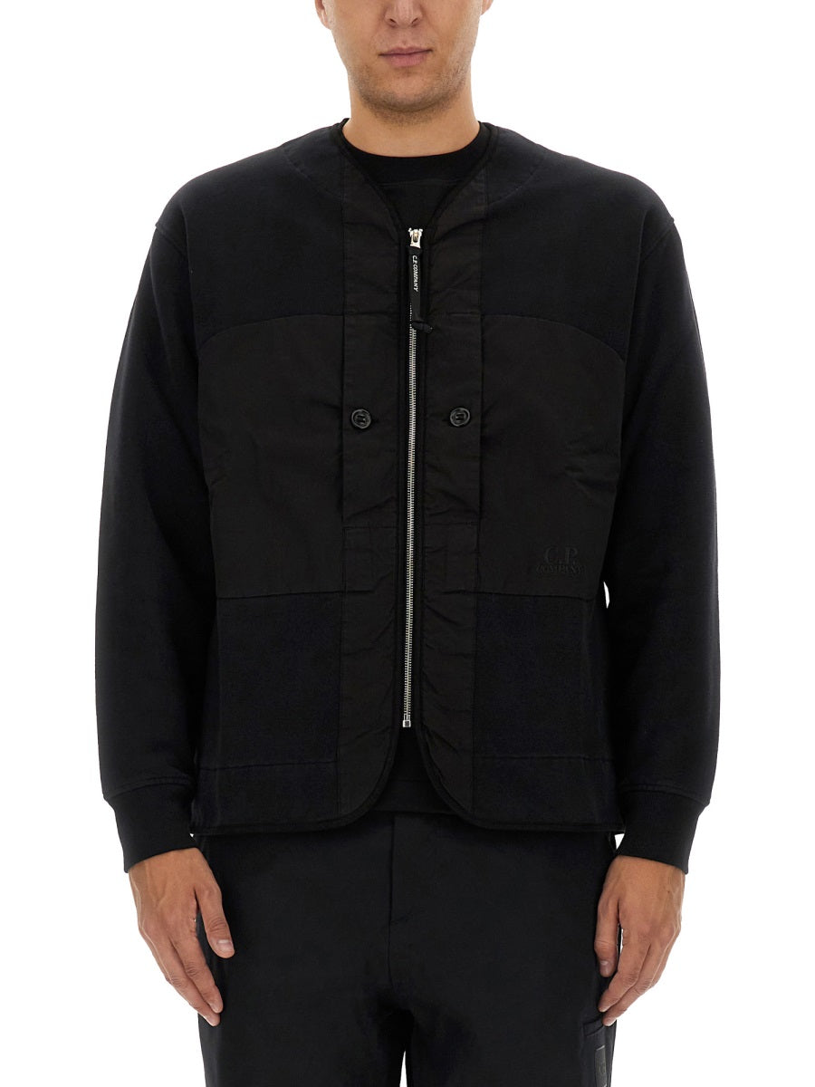 C.P. Company Zip Cotton Sweatshirt — Black, view 3