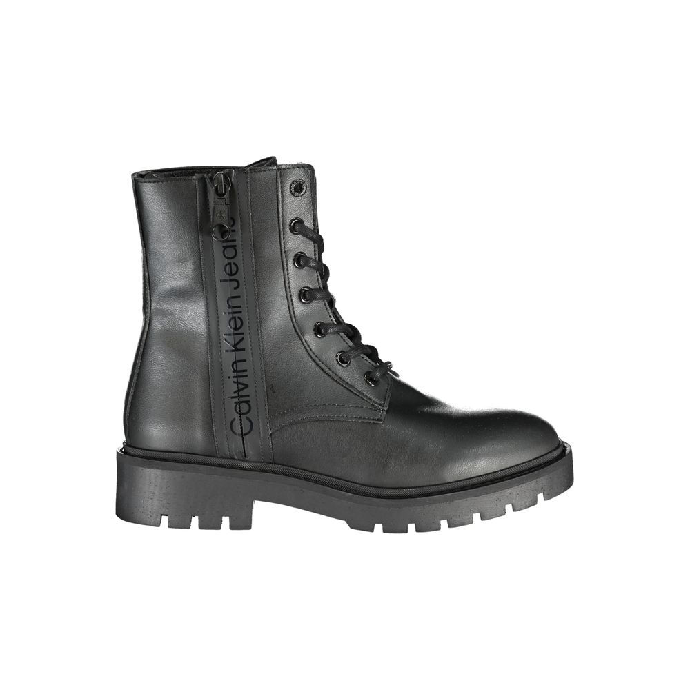 Calvin Klein Lace-Up Polyurethane Ankle Boot — Black by Calvin Klein