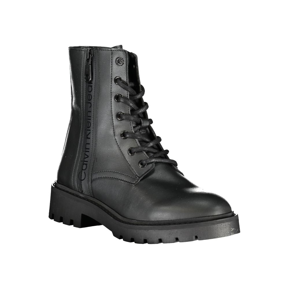 Calvin Klein Lace-Up Polyurethane Ankle Boot — Black, view 2