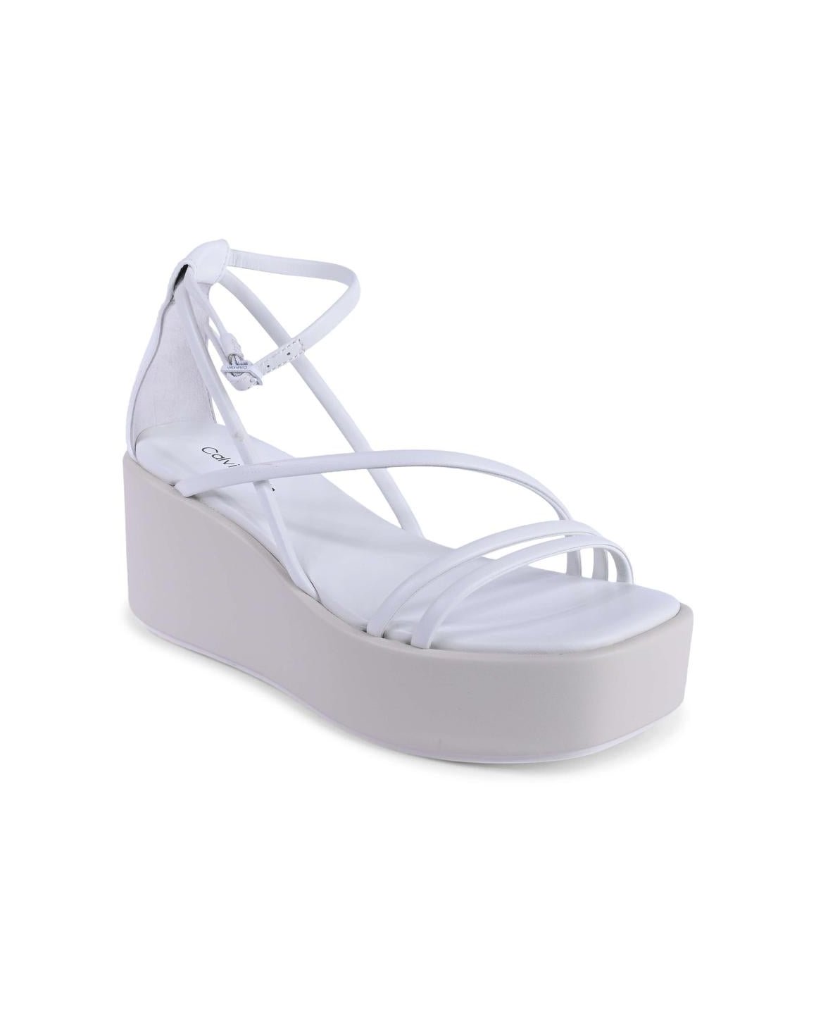 Calvin Klein Leather Platform Sandal — White, view 2