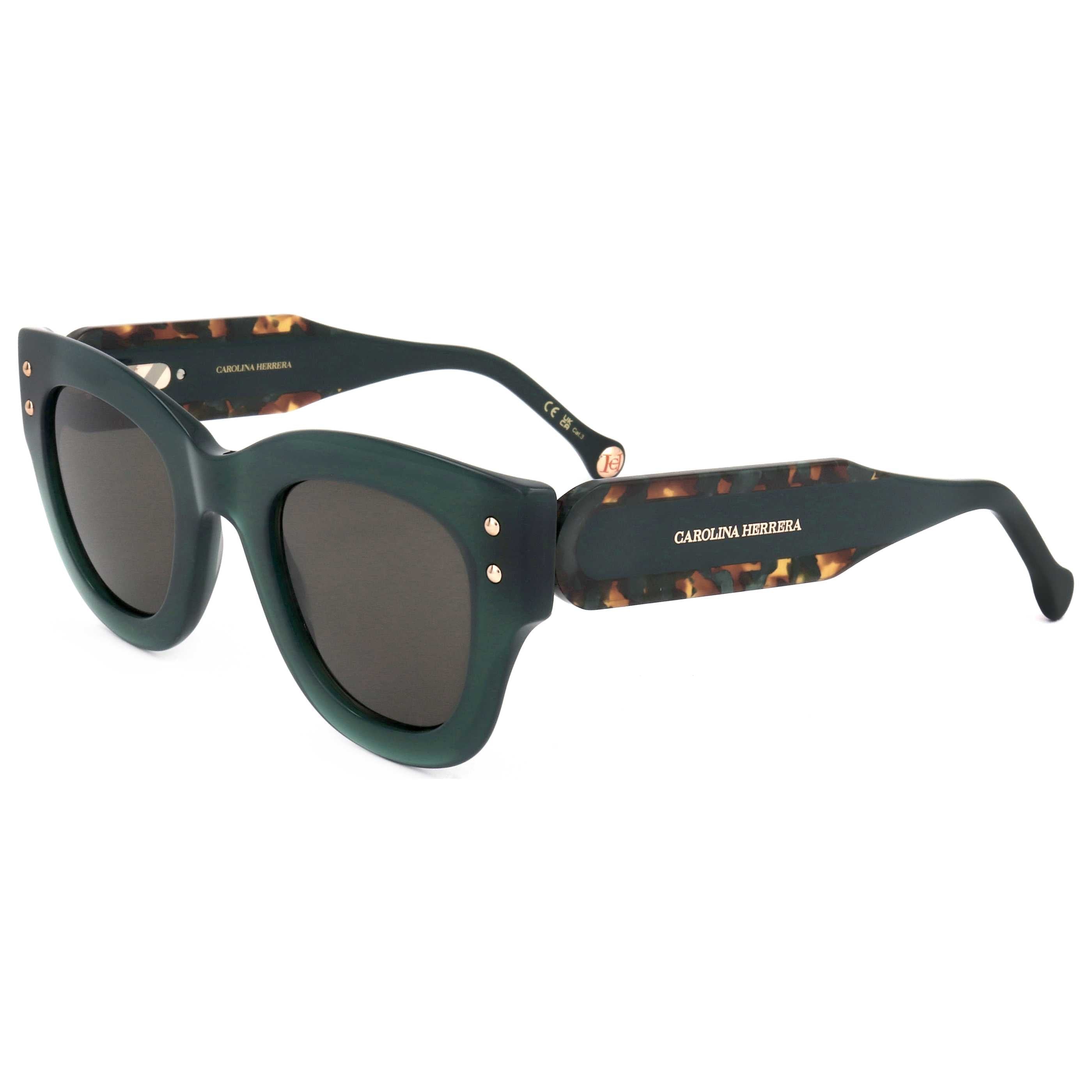 Carolina Herrera HER0222SACK47 Chunky Square-Frame Sunglasses — Green by Carolina Herrera