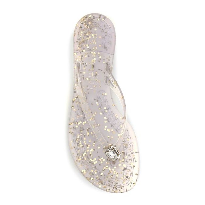 Casadei Rhinestone-Embellished Thong Sandal — Gold, view 4