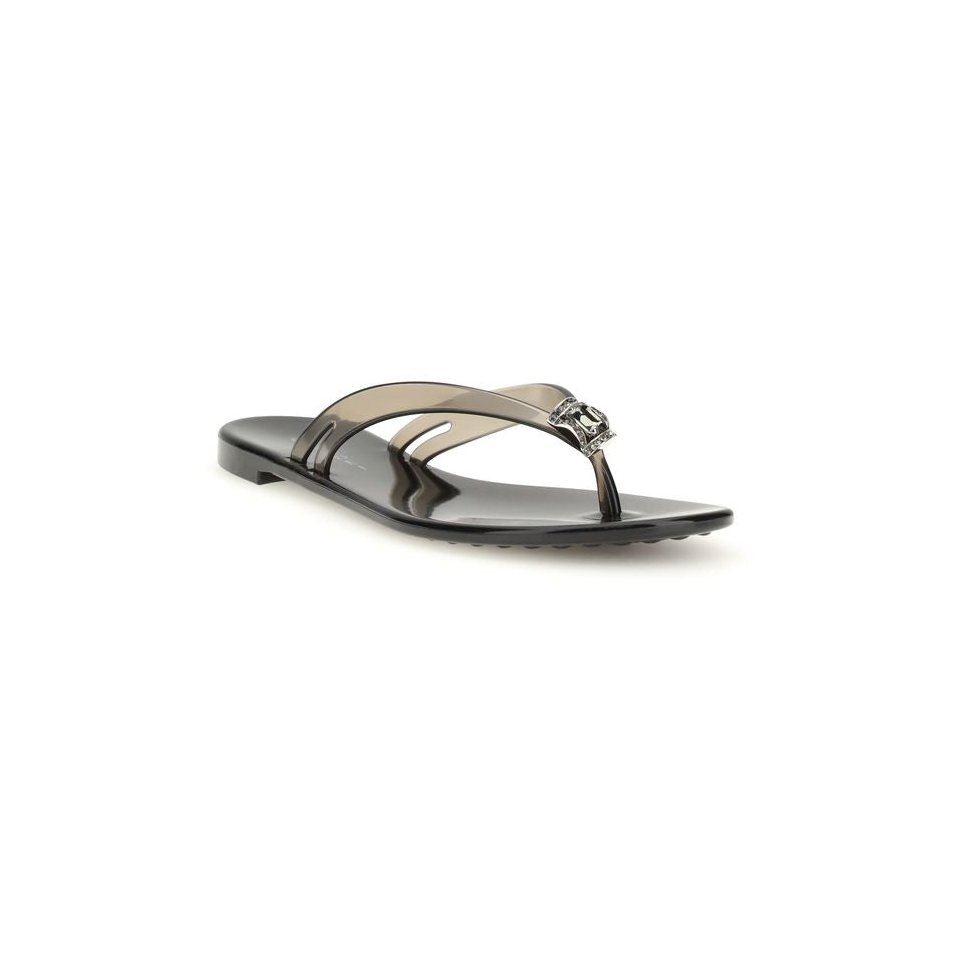 Casadei Rhinestone-Embellished Thong Sandals — Black, view 2
