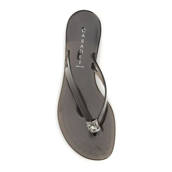 Casadei Rhinestone-Embellished Thong Sandals — Black, view 4