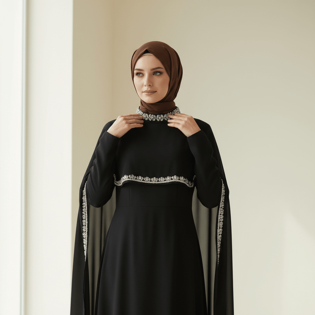 Celestial Rhinestone Cape Abaya, view 4