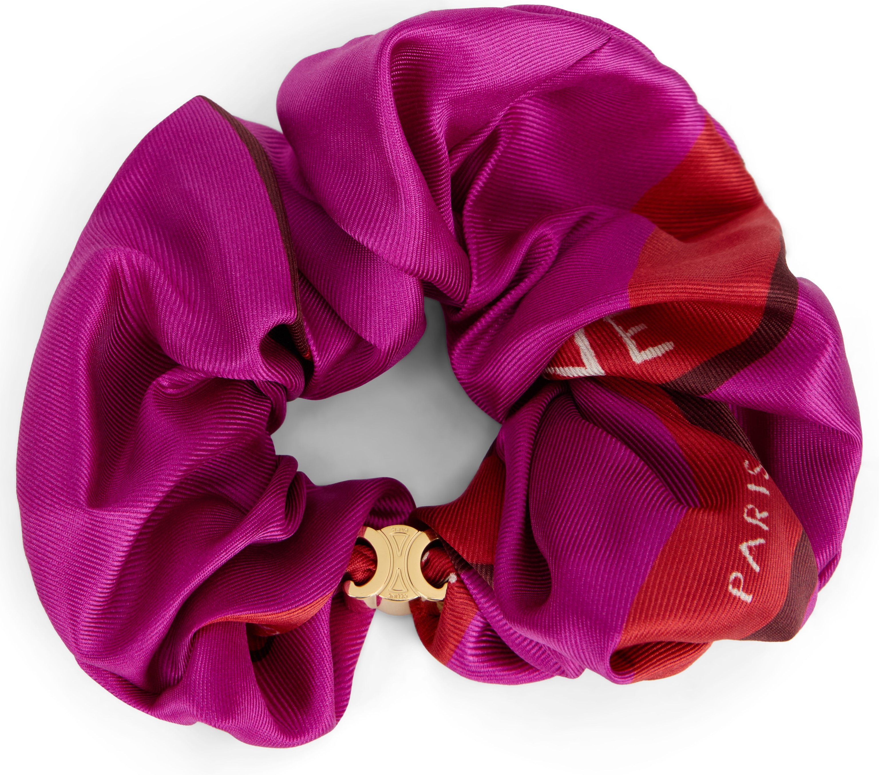 Celine Silk Fuchsia Hair Scrunchie — Purple, view 2
