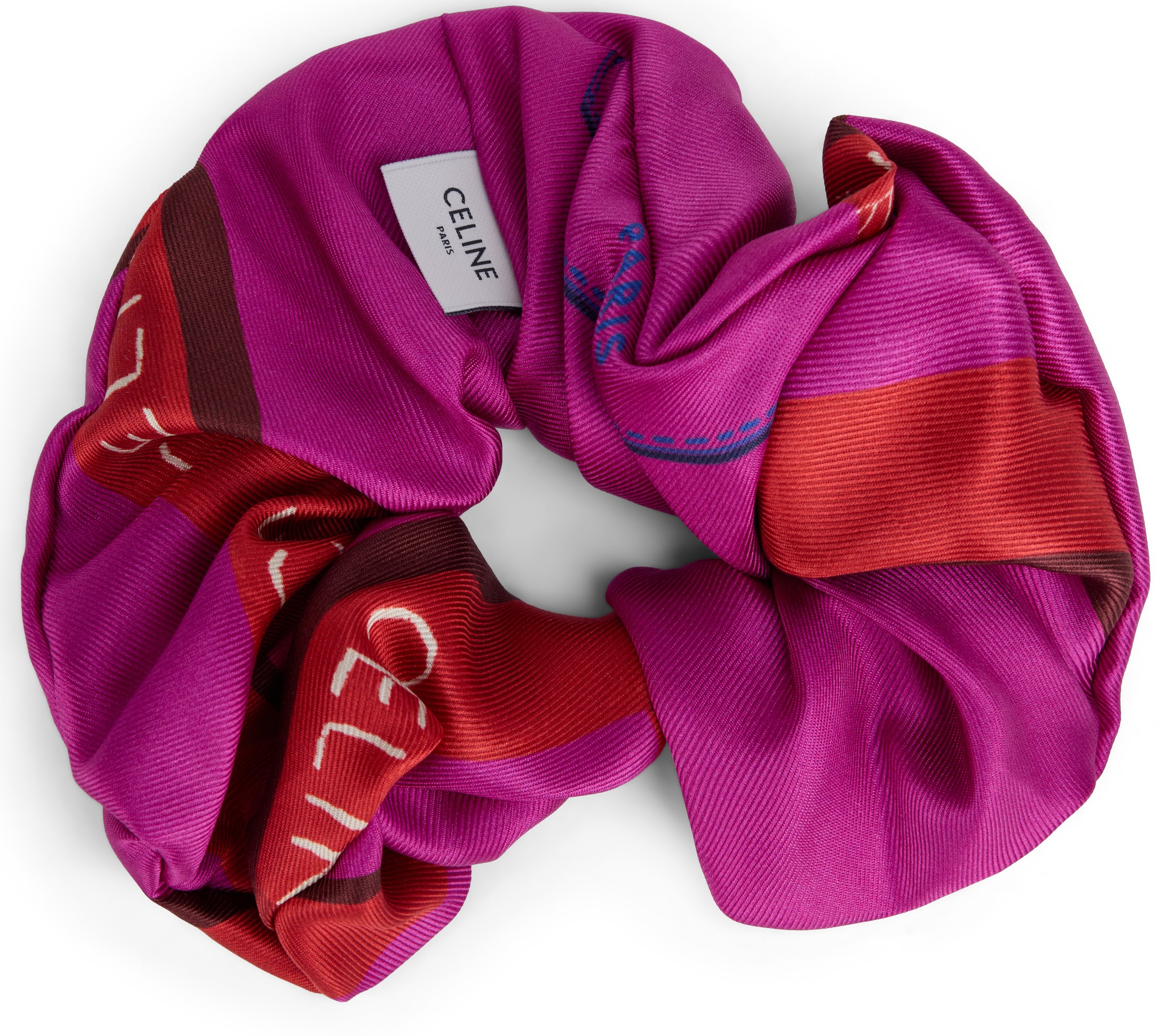 Celine Silk Fuchsia Hair Scrunchie — Purple, view 3