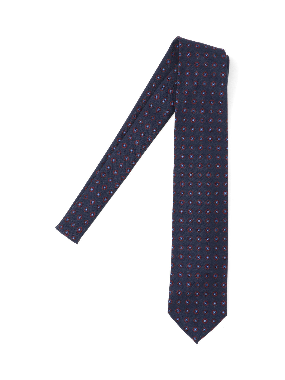 Cesare Attolini Geometric Medallion Print Wool Necktie — Navy by Cesare Attolini