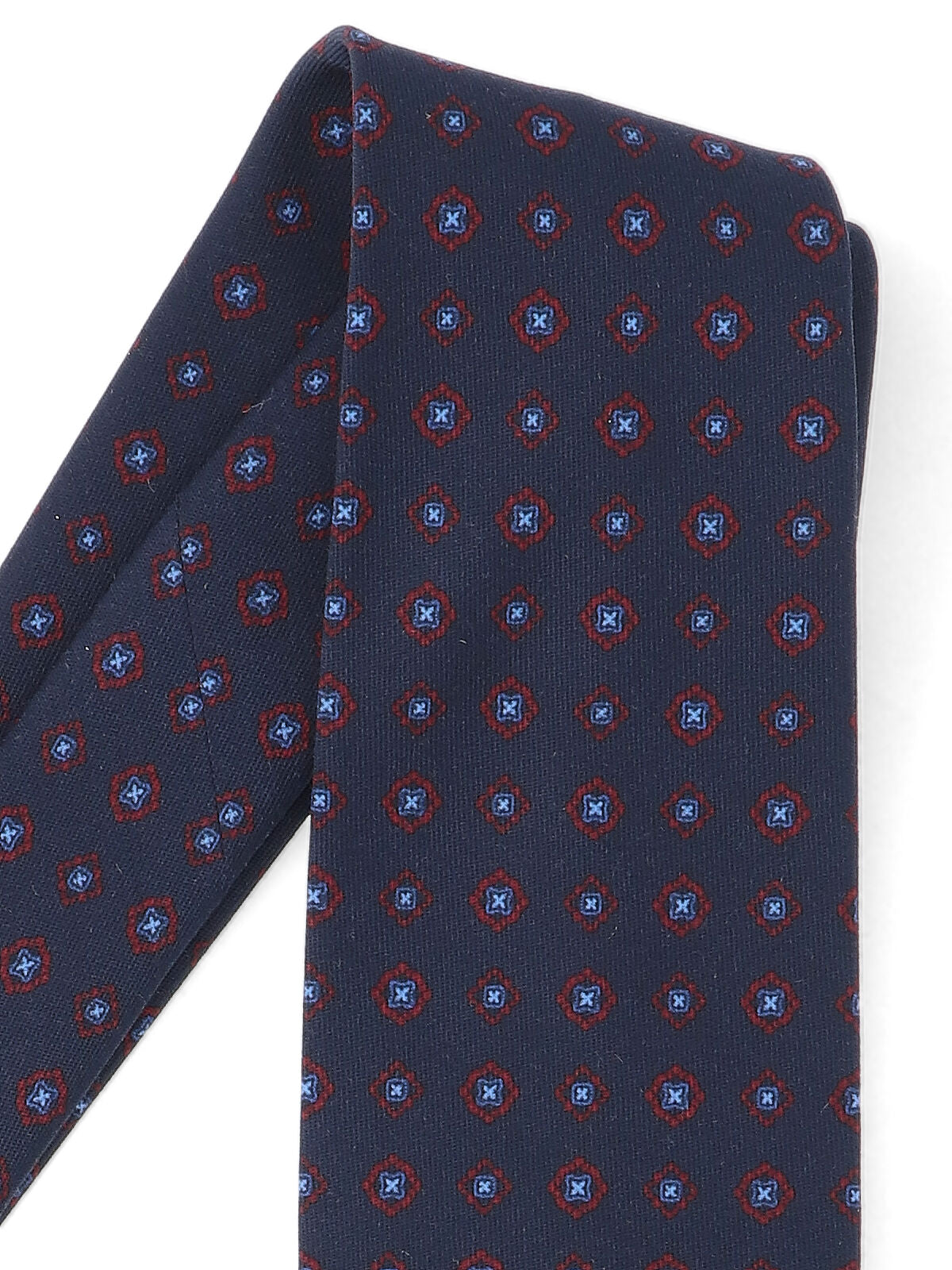 Cesare Attolini Geometric Medallion Print Wool Necktie — Navy, view 2