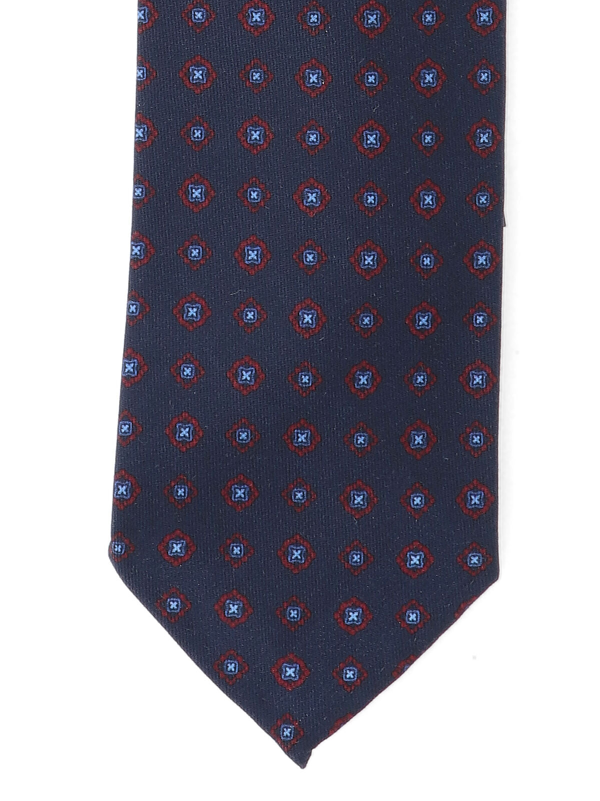 Cesare Attolini Geometric Medallion Print Wool Necktie — Navy, view 3
