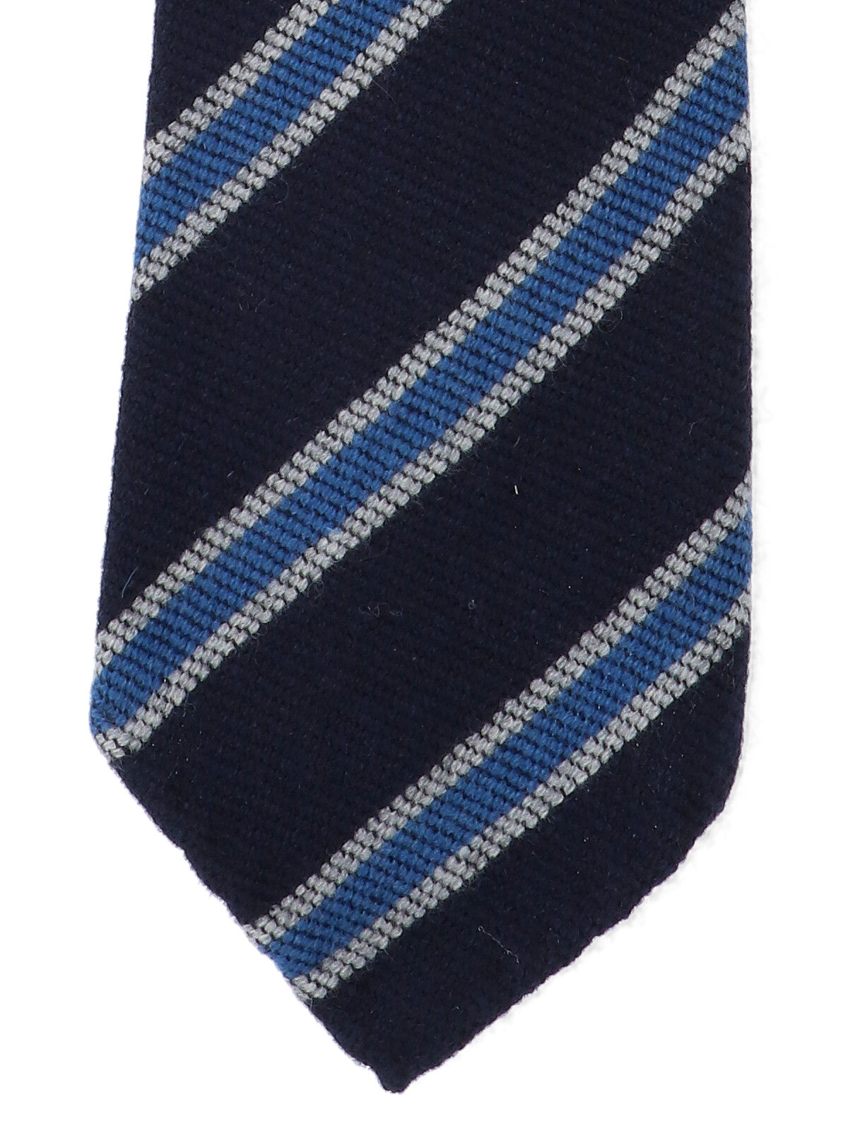 Cesare Attolini Diagonal Striped Cashmere Necktie — Navy, view 3