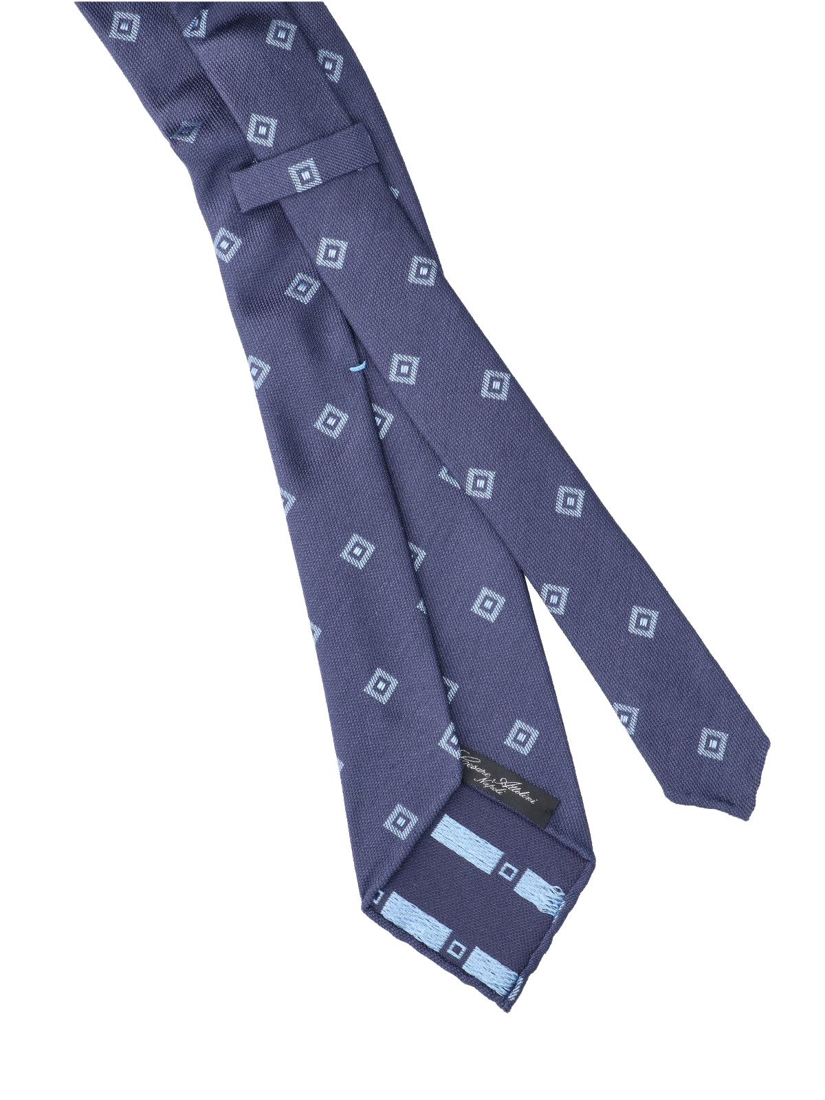 Cesare Attolini Diamond-Patterned Silk Necktie — Navy, view 3