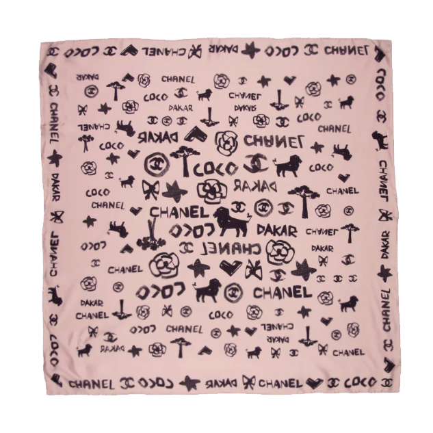 Chanel Paris-Dakar Silk Square Scarf — Pink and Black by Chanel