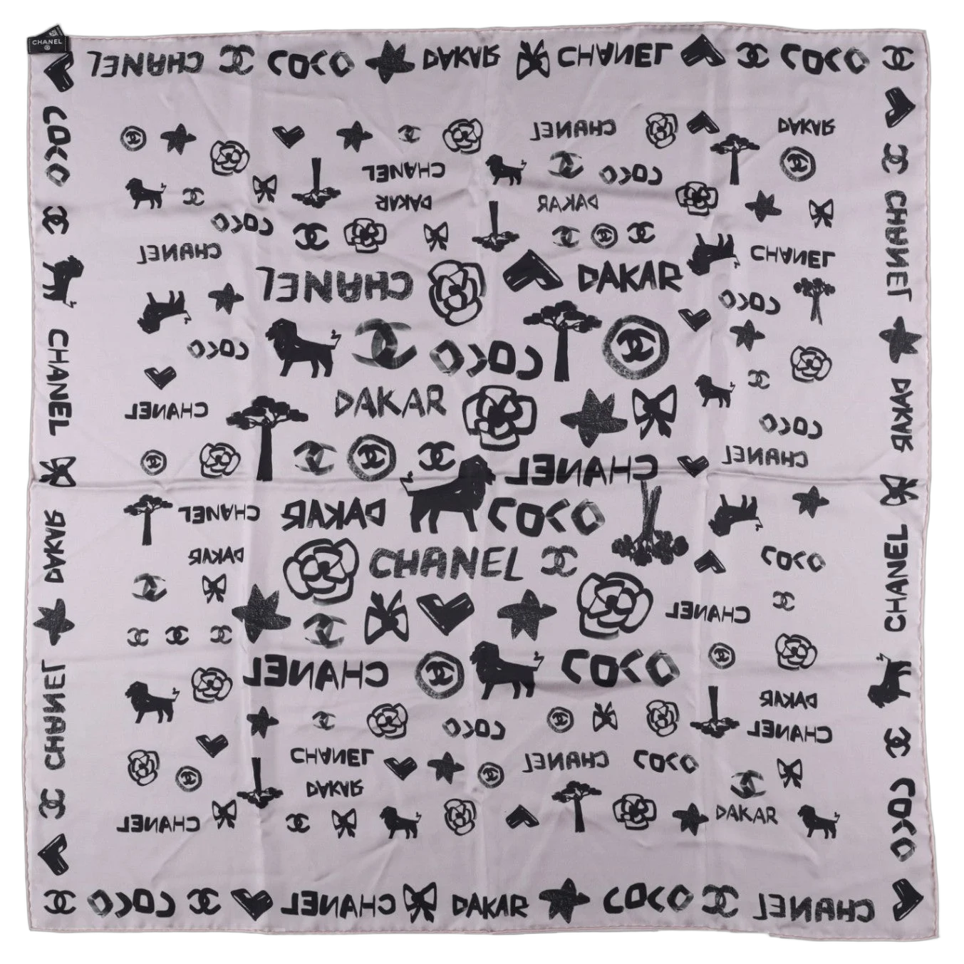 Chanel Paris-Dakar Silk Square Scarf — Pink and Black, view 2