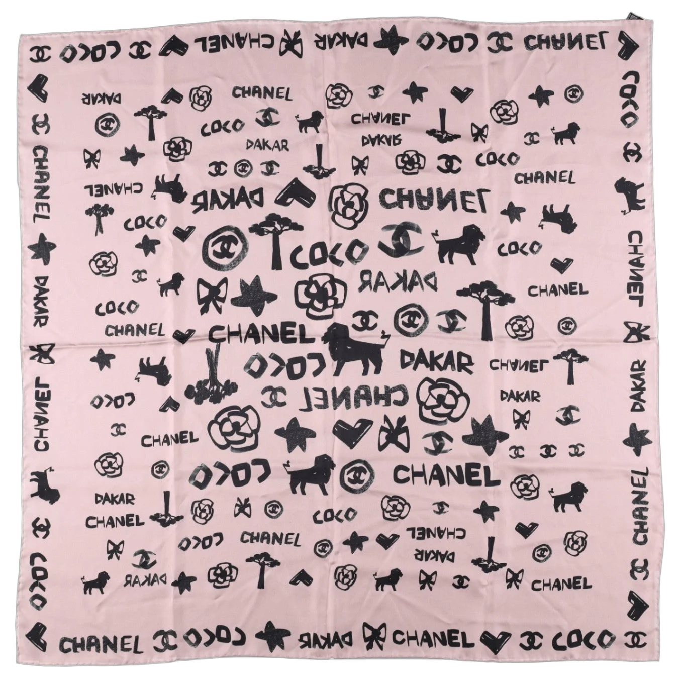 Chanel Paris-Dakar Silk Square Scarf — Pink and Black, view 3