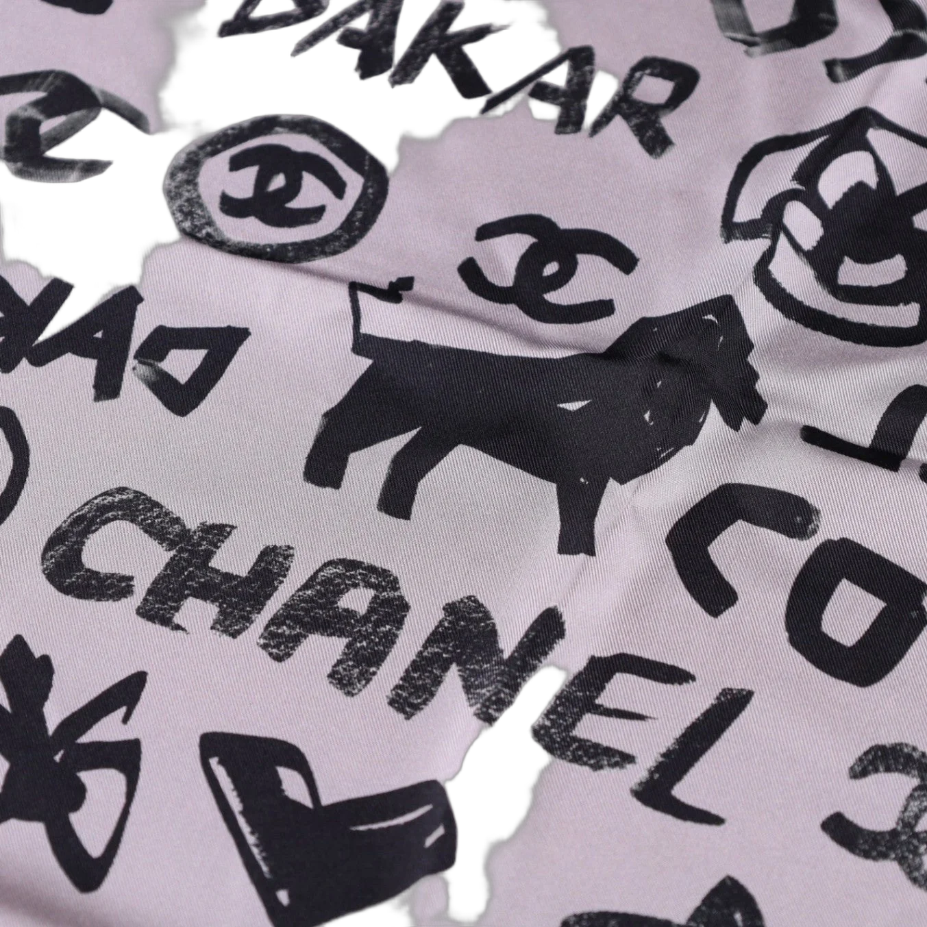 Chanel Paris-Dakar Silk Square Scarf — Pink and Black, view 4