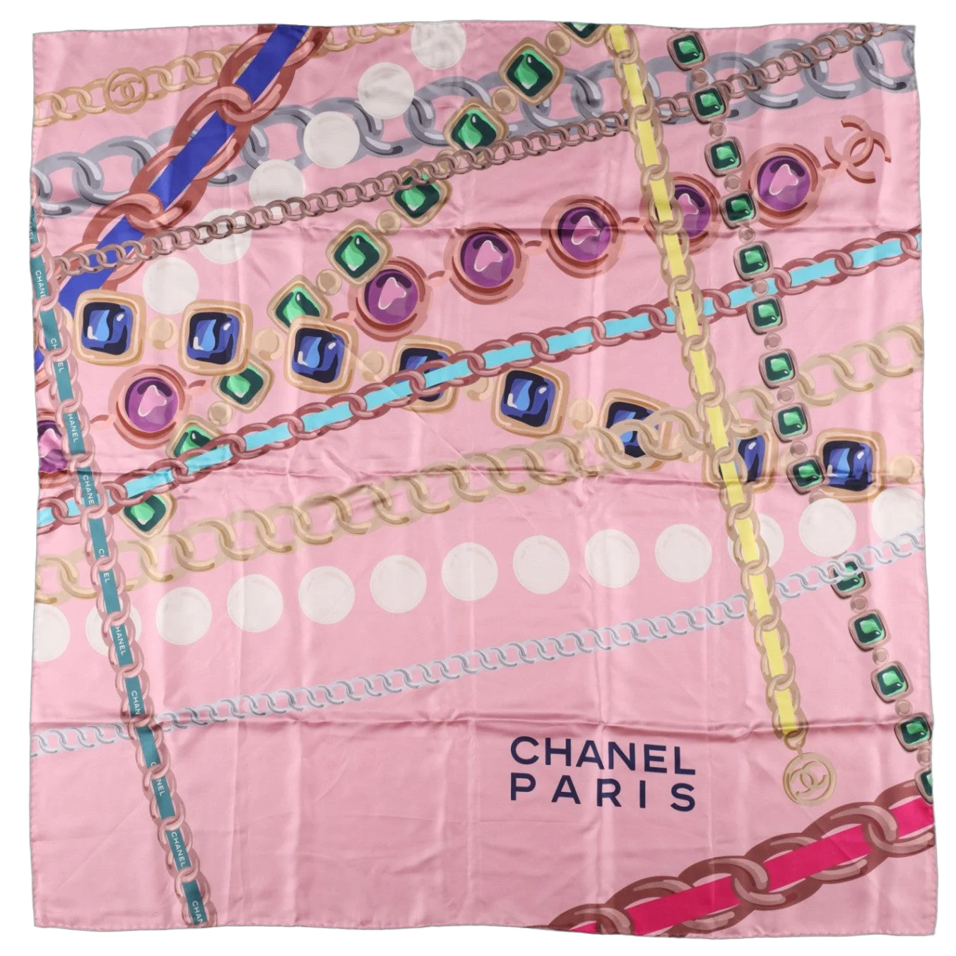 Chanel Jewellery and Chain Print Silk Scarf — Pink by Chanel