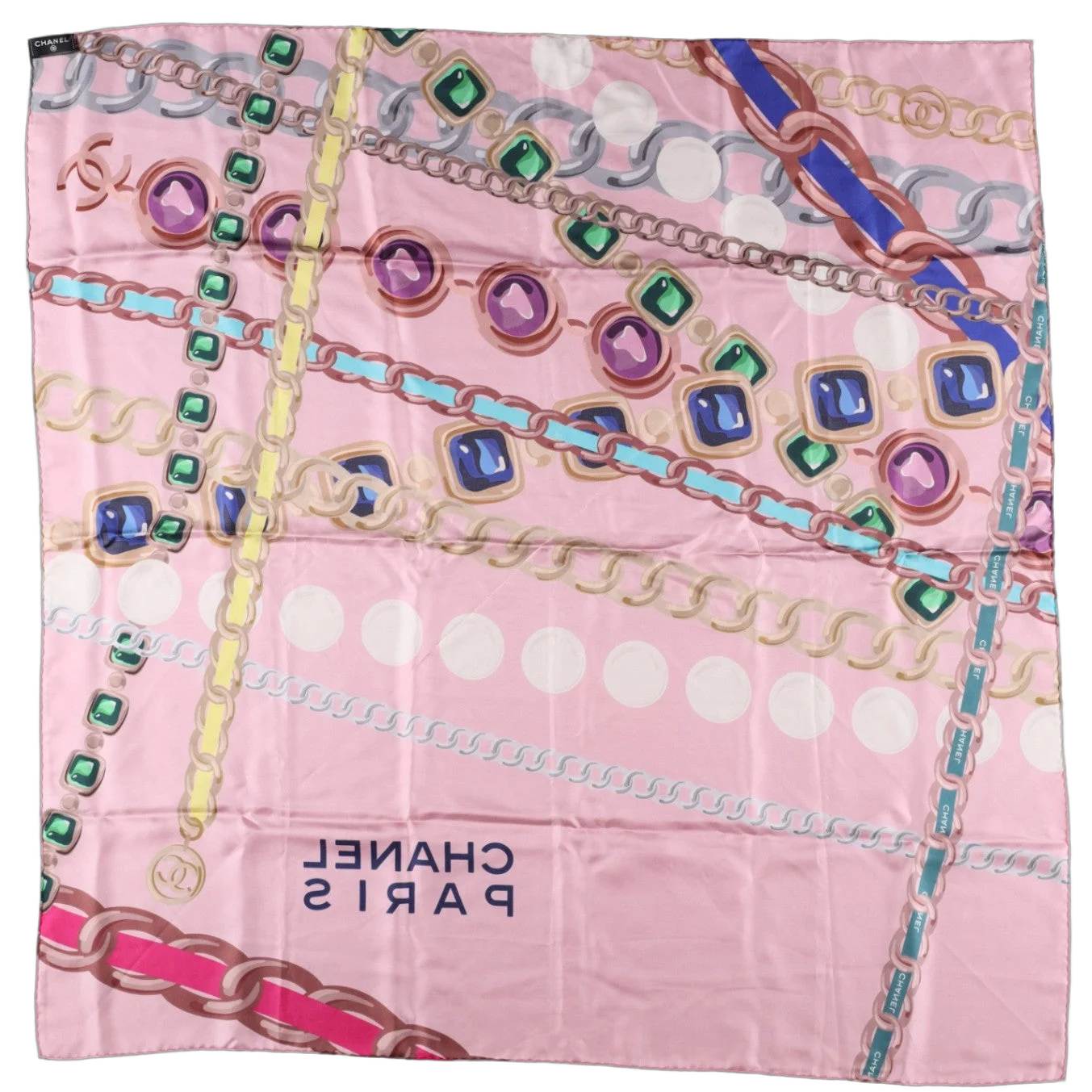 Chanel Jewellery and Chain Print Silk Scarf — Pink, view 2